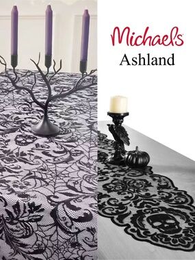 Michaels Ashland Gothic/Halloween Lace Table Cover and Lace Table Runner Bundle